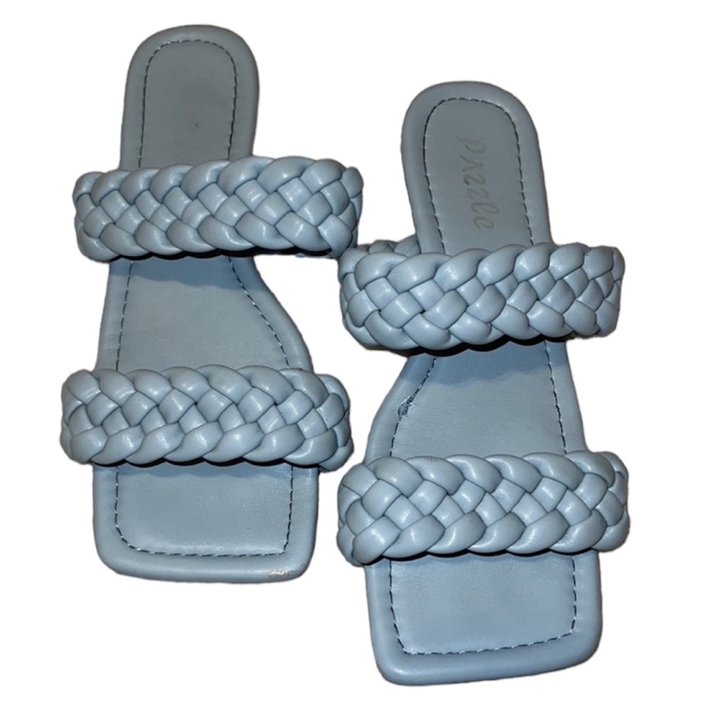 Women's Braided Flat Blue Slide Sandals